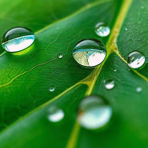 The same water drops on the leaf, from the upscaled picture.